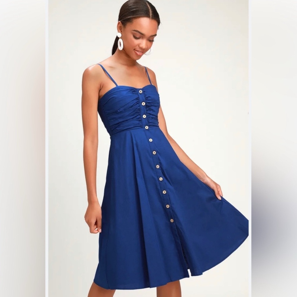Sweet Treat Royal Blue Button-Up Midi Dress